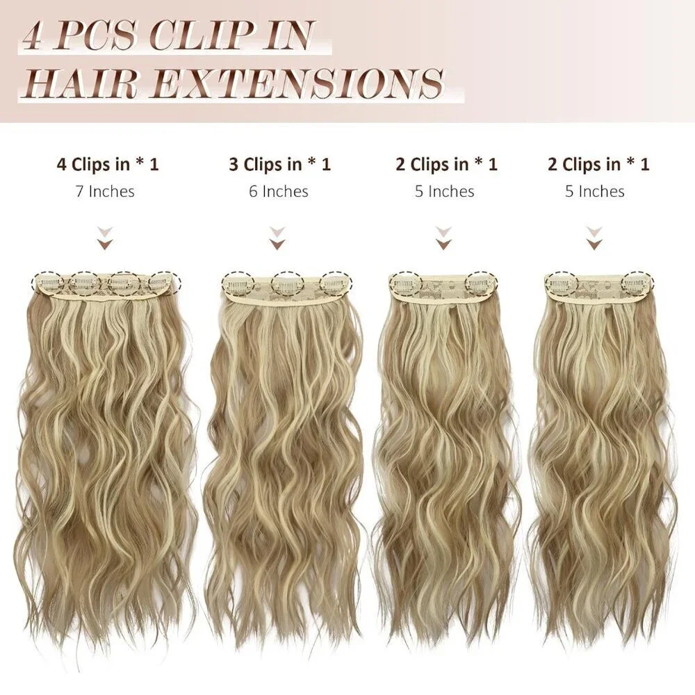 Clip in Hair Extensions Synthetic 20 In Wavy Highlighted for Women - Picture 2 of 8